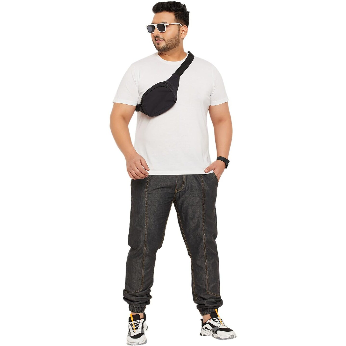 Bigbanana Plus Size Men's Regular Fit Solid Trouser(Fonda,Black,5Xl)