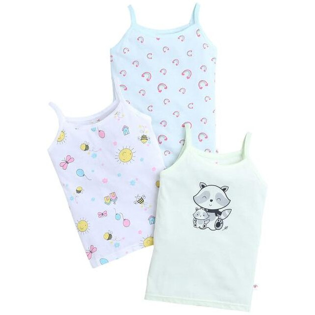 Bumzee Aqua Blue & White Girls Cotton Camisole Slips Pack Of 3 Age - 18-24 Months (Peb9591E-Abl.Wht)