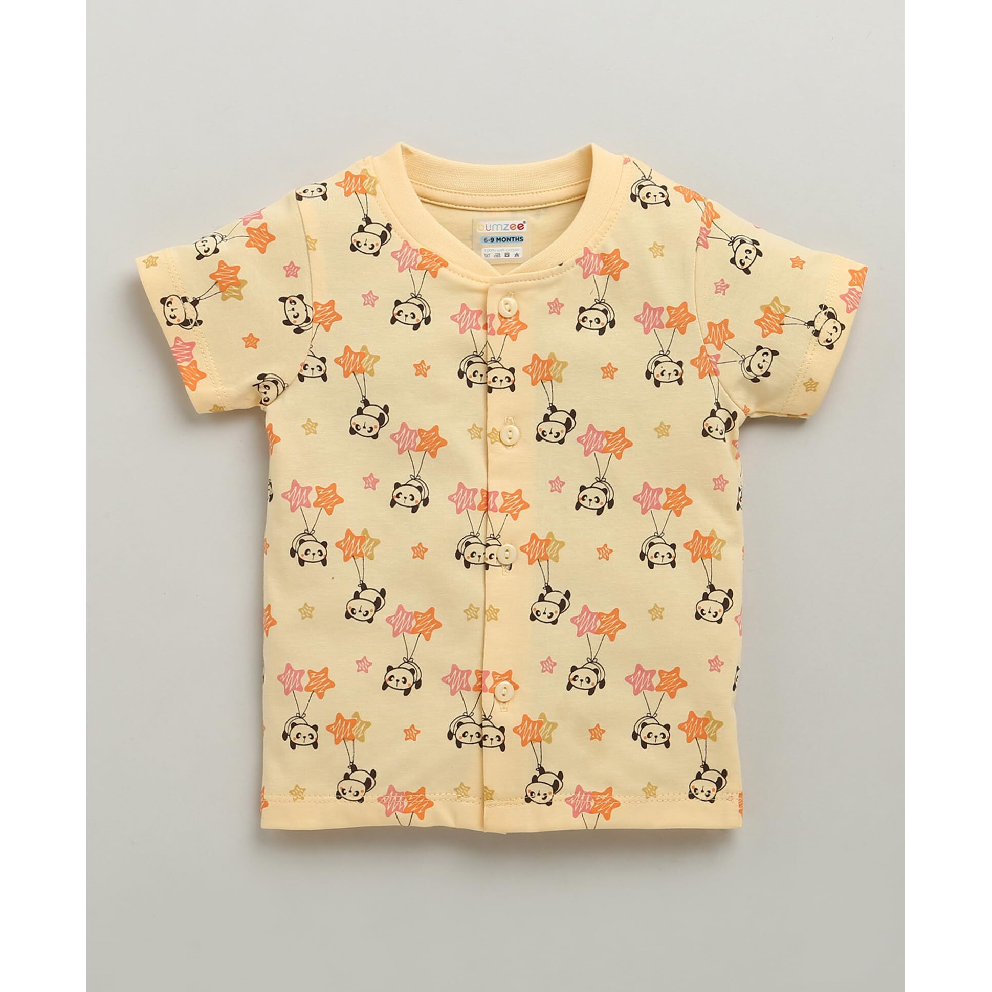 Bumzee Baby Boys Cotton Half Sleeves Jabla & Short Set Peach - 6-9 Months (Peb10196D-Pch)