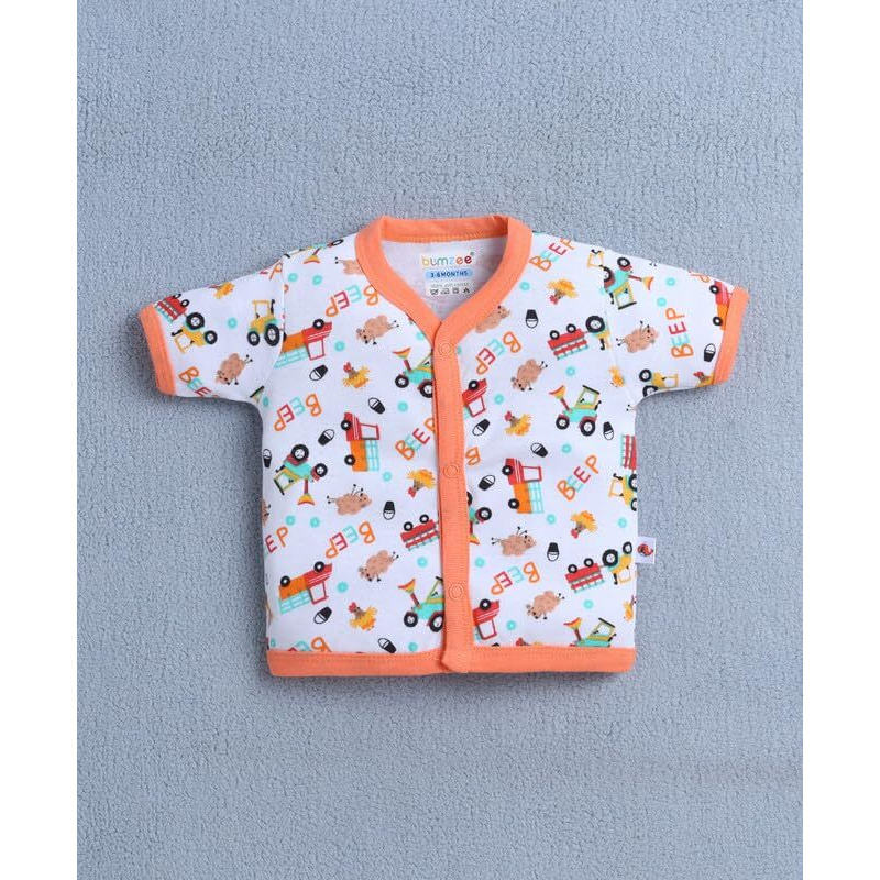 Bumzee Baby Boys Cotton Half Sleeves Jabla & Short Set Orange & White - 0-3 Months (Peb10590B-Org)