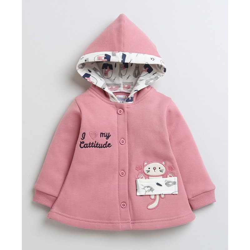 Bumzee Pink & Off White Girls Full Sleeves Fleece Winter Wear Set Age - 3-6 Months (Peb9836B-Pnk.Owt)
