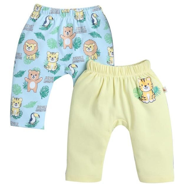 Bumzee Baby Boys Cotton Diaper Pants/Leggings/Pyjamas Pack Of 2 Yellow & Sky Blue - 3-6 Months (Peb10540C-Ylw)