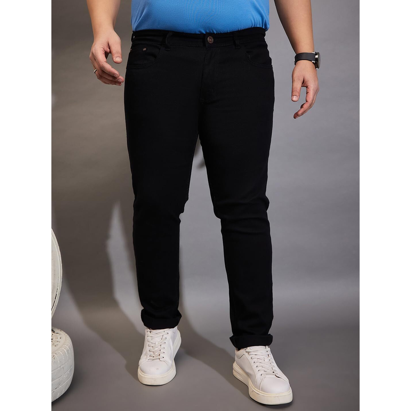 Bigbanana Plus Size Men's Regular Fit Solid Jeans (Zenith,Black,5Xl)