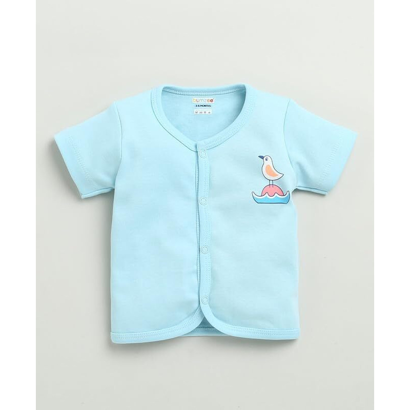 Bumzee Baby Boys Cotton Half Sleeves Jabla & Short Set Sky Blue & White - 0-3 Months (Peb10218B-Sbl)