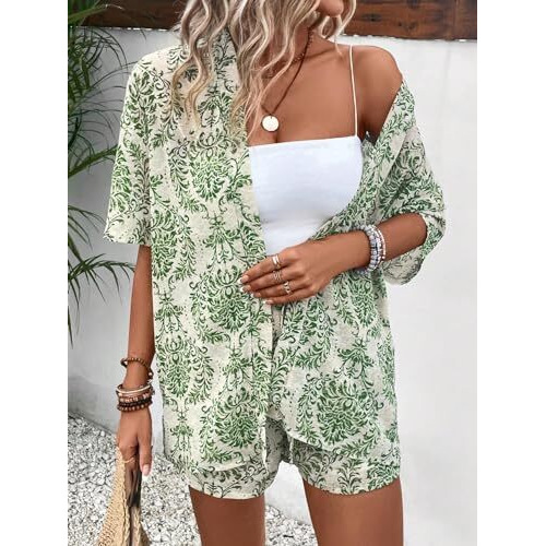 Litzo Beach Dresses For Women Co Ord Set 2 Piece Dress Shirt And Short Beach Wear For Women || Summer Dress (L-85-Xl)