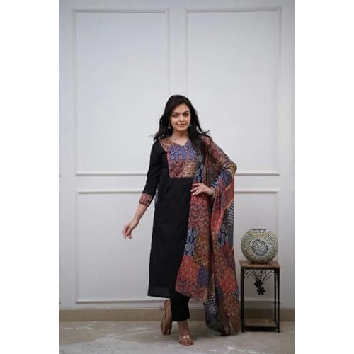 Fabnex Kurta Set For Women | Women Kurti Pant Set With Dupatta (K-169-Black-2Xl)