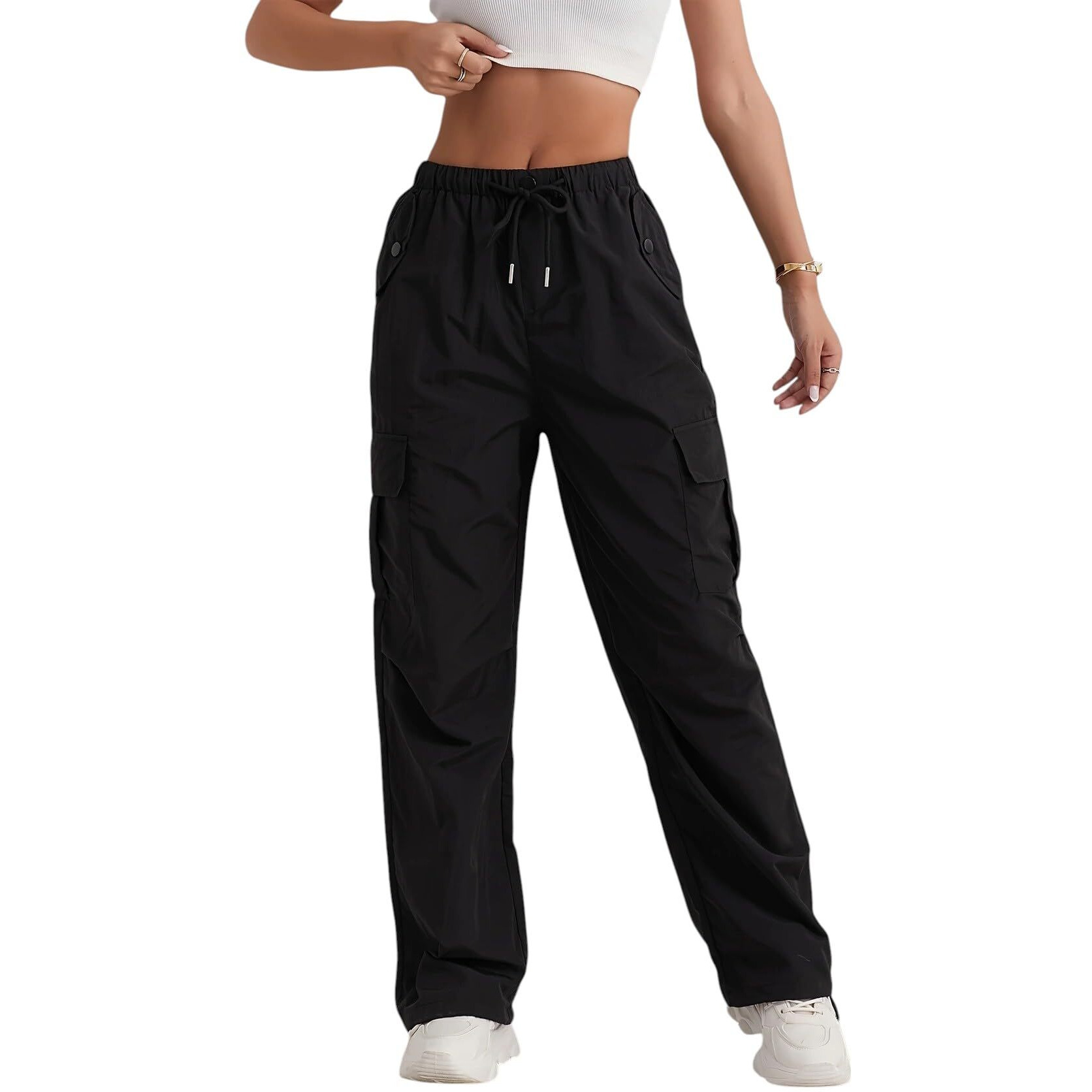 Litzo Cotton Cargo Pants For Women || Womens Cargo Pant (L-51-L) Black