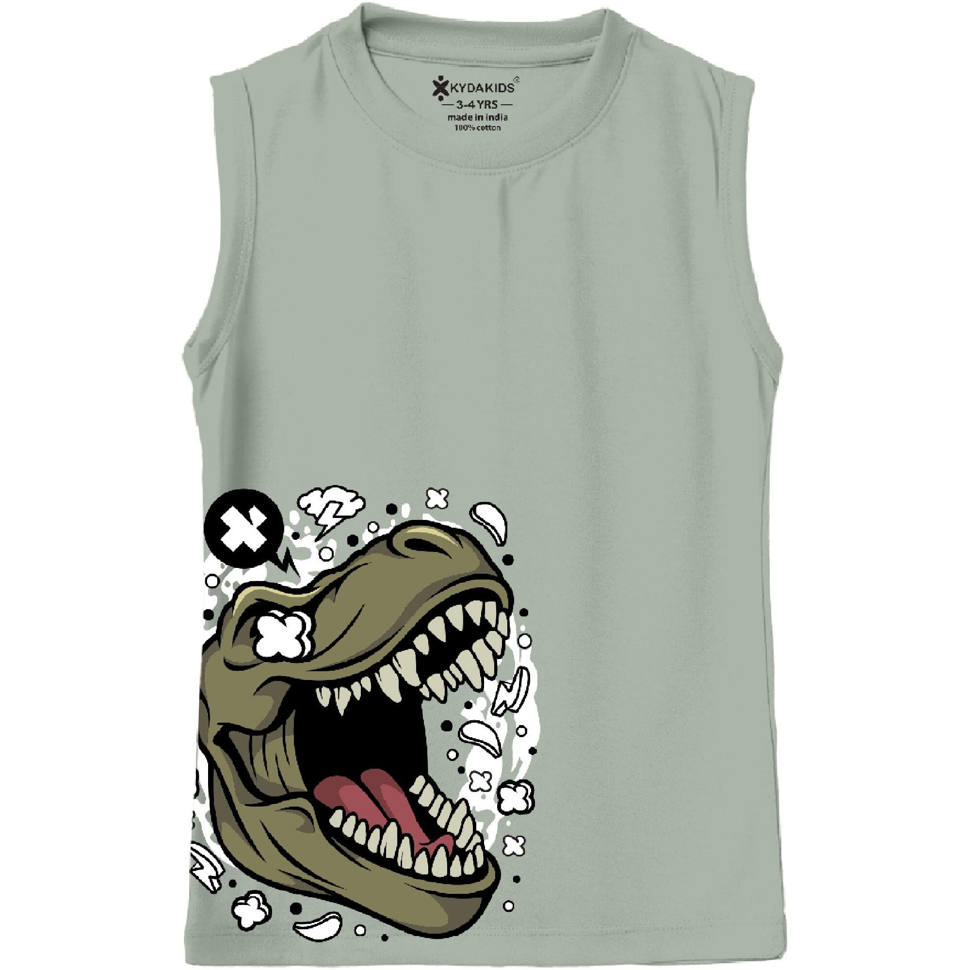 Kyda Kids 100% Cotton Bio Washed Premium Printed Boys Sleeveless Loose Fit Tshirt - Antibacterial Boys Vest - Pack Of 3