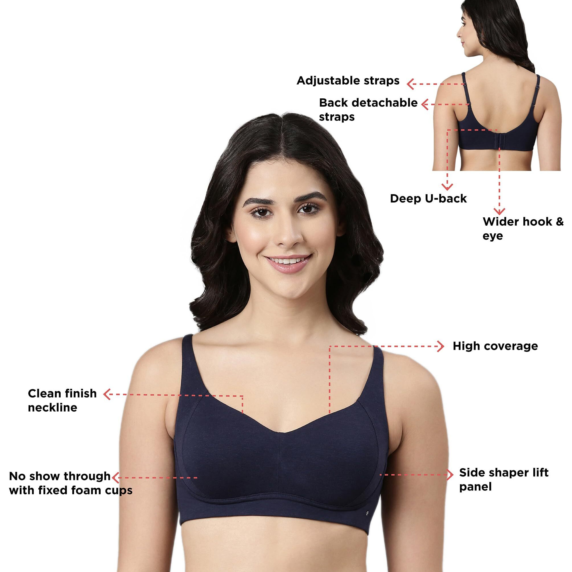Enamor Women's 67Percentbamboo 27Percentcotton 6Percentmobilion Wire Free Casual T-Shirt Bra (A077_Eclipse_36C)