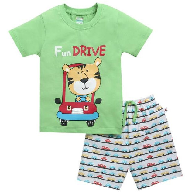 Bumzee Boys Cotton Half Sleeves T-Shirt & Short Set Green & White - 18-24 Months (Peb10397E-Grn)