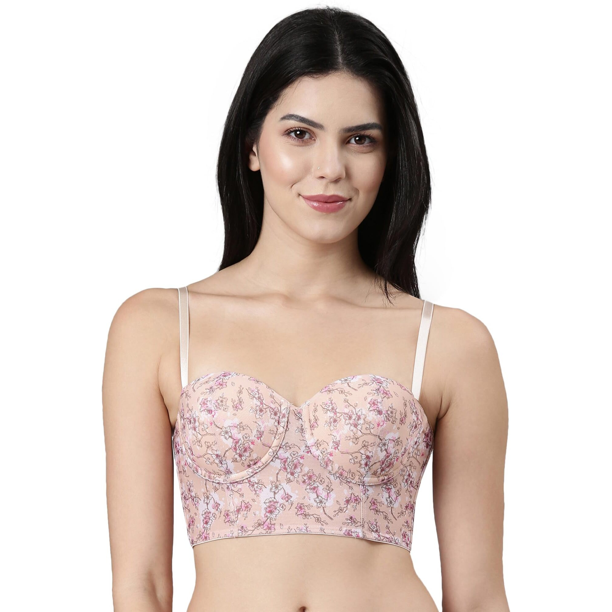 Enamor Women's Nylon Wire Free Casual Balconette Bra (F130_Cherry Blossom Print_32B)