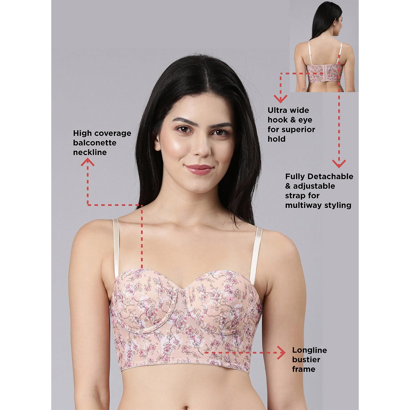 Enamor Women's Nylon Wire Free Casual Balconette Bra (F130_Cherry Blossom Print_32B)