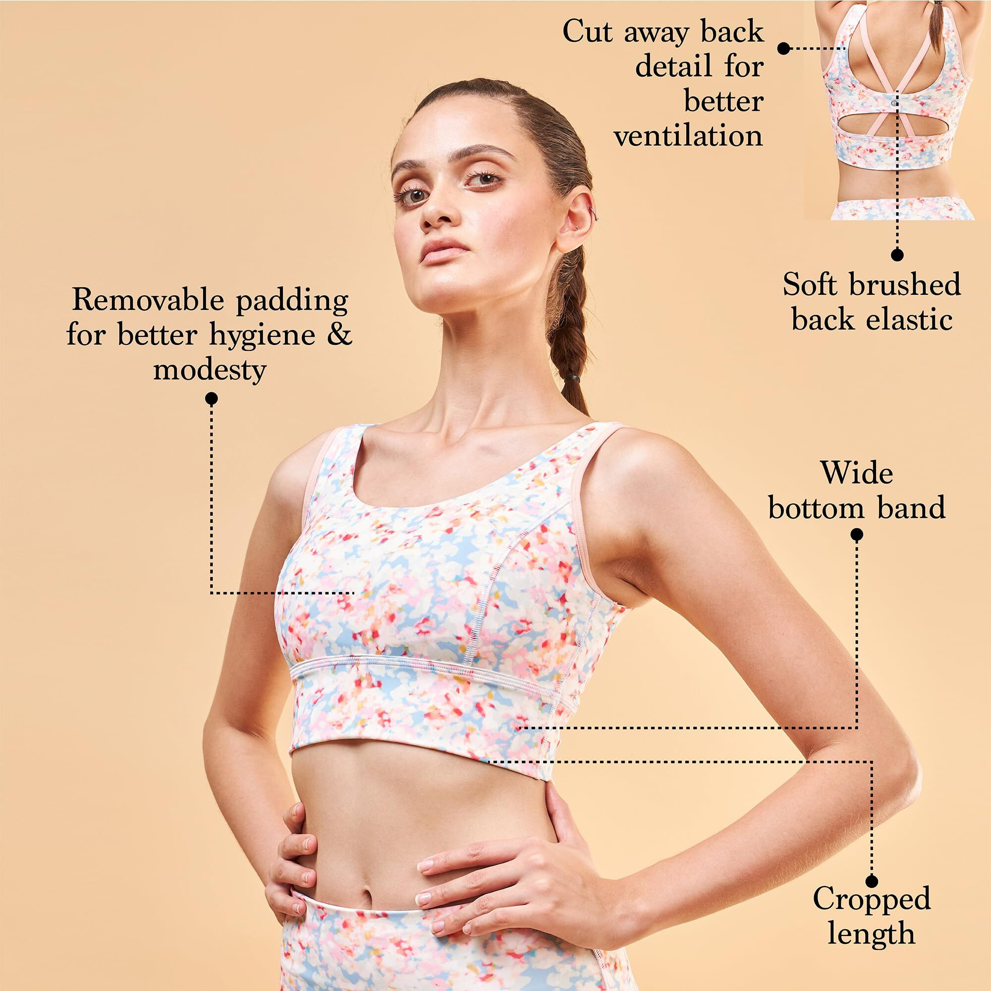 Enamor Women's Polyester Wire Free Casual Sports Bra (A204_Painted Flower_S)