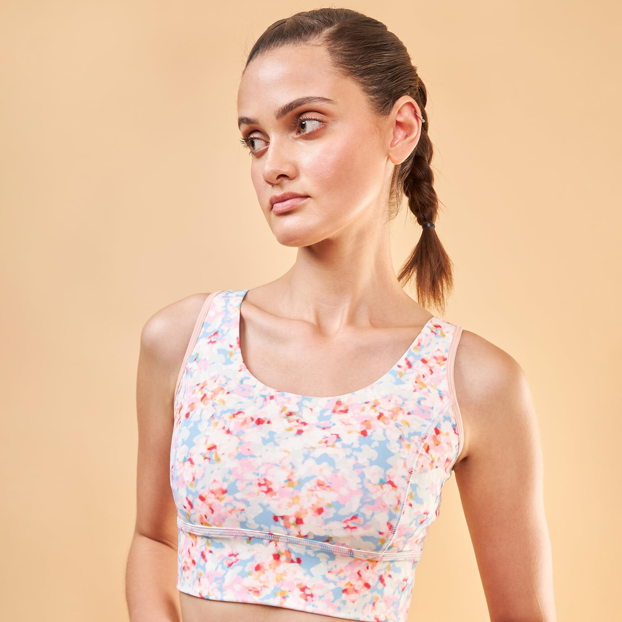 Enamor Women's Polyester Wire Free Casual Sports Bra (A204_Painted Flower_S)