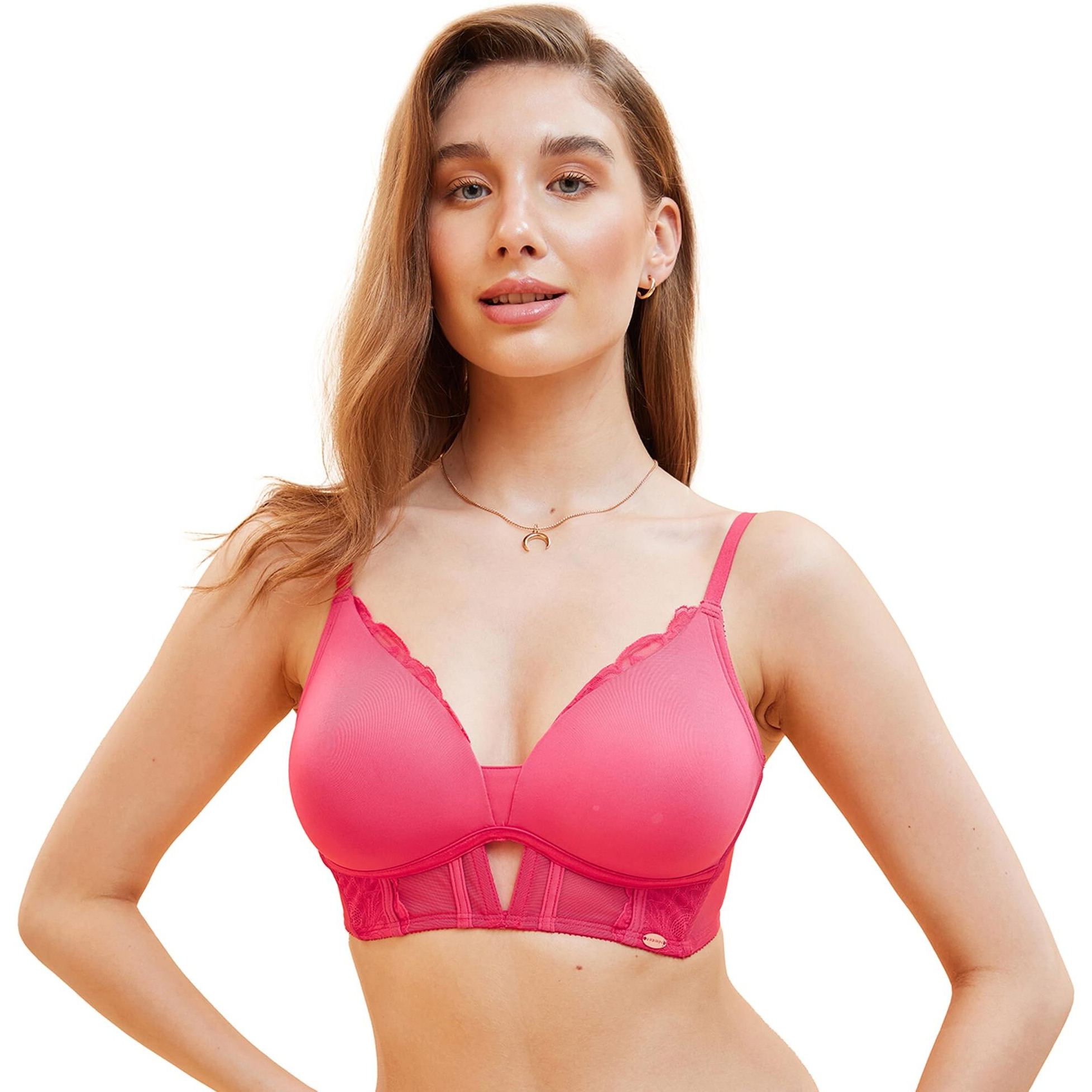 Enamor Women's Nylon Blend Wire Free Casual T-Shirt Bra (F134_Hibiscus Red_36C)