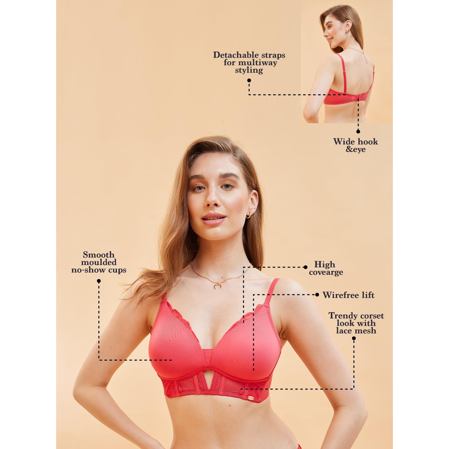 Enamor Women's Nylon Blend Wire Free Casual T-Shirt Bra (F134_Hibiscus Red_36C)
