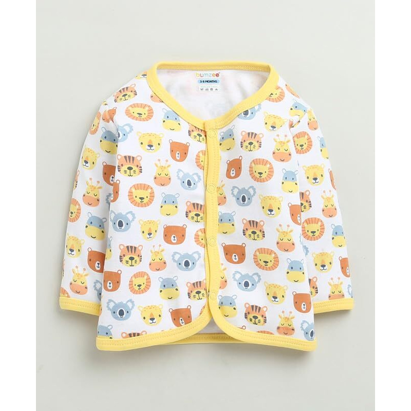 Bumzee Baby Boys Cotton Full Sleeves Jabla & Pyjama Set White & Yellow - 6-9 Months (Peb10224D-Wht)