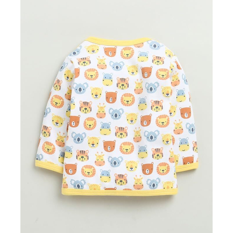 Bumzee Baby Boys Cotton Full Sleeves Jabla & Pyjama Set White & Yellow - 6-9 Months (Peb10224D-Wht)