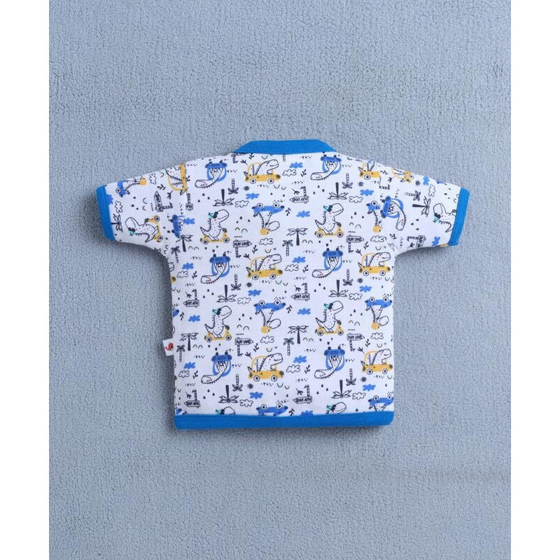 Bumzee Baby Boys Cotton Half Sleeves Jabla & Short Set Blue & White - 6-9 Months (Peb10587D-Blu)