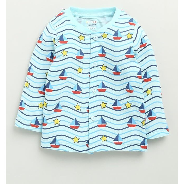 Bumzee Baby Boys Cotton Full Sleeves Jabla & Pyjama Set Sky Blue - 6-9 Months (Peb10114D-Sbl)