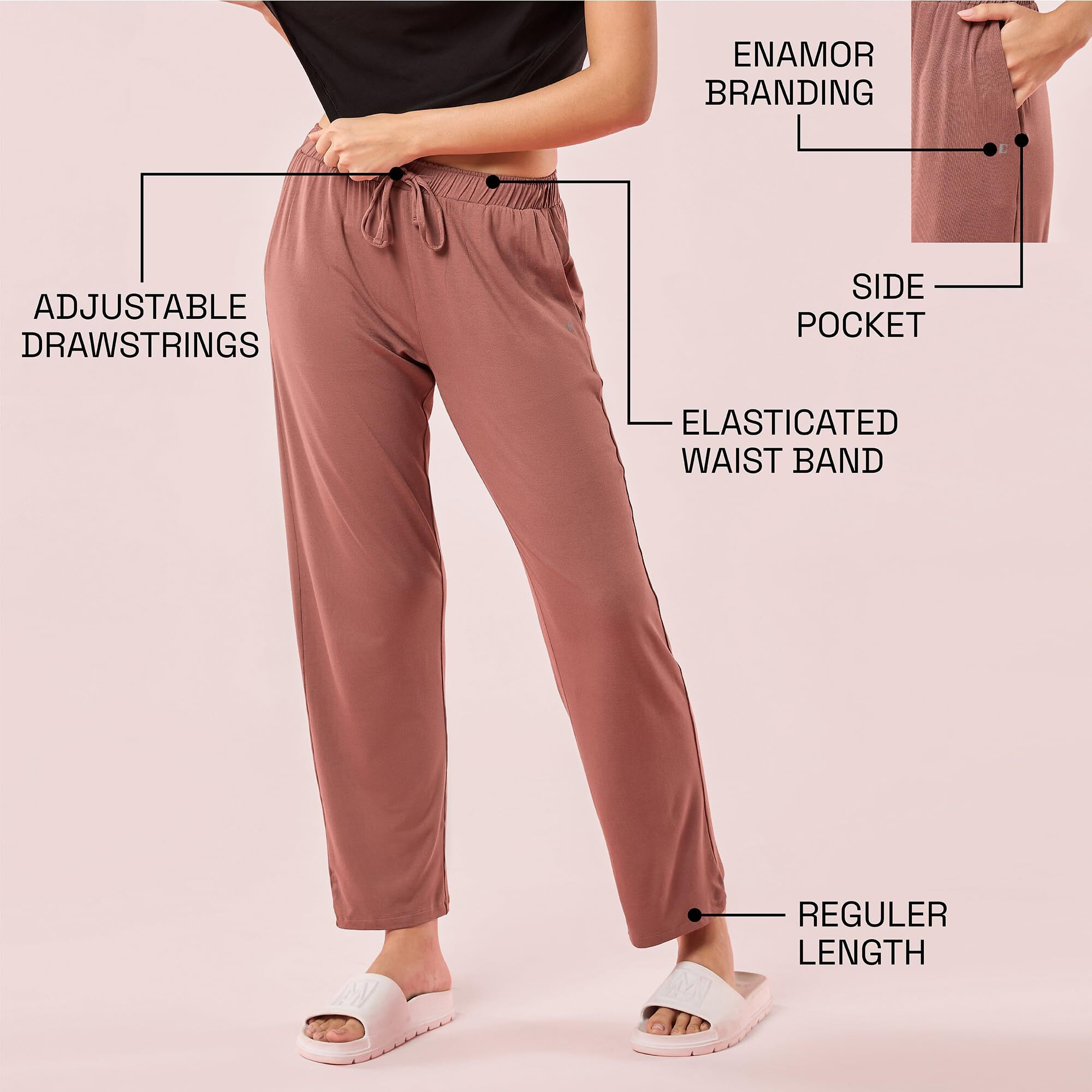 Enamor E404 Women's Home Pant - Relaxed Fit, Mid Rise, Regular Length, Straight Leg