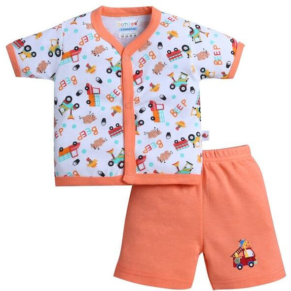 Bumzee Baby Boys Cotton Half Sleeves Jabla & Short Set Orange & White - 3-6 Months (Peb10590C-Org)