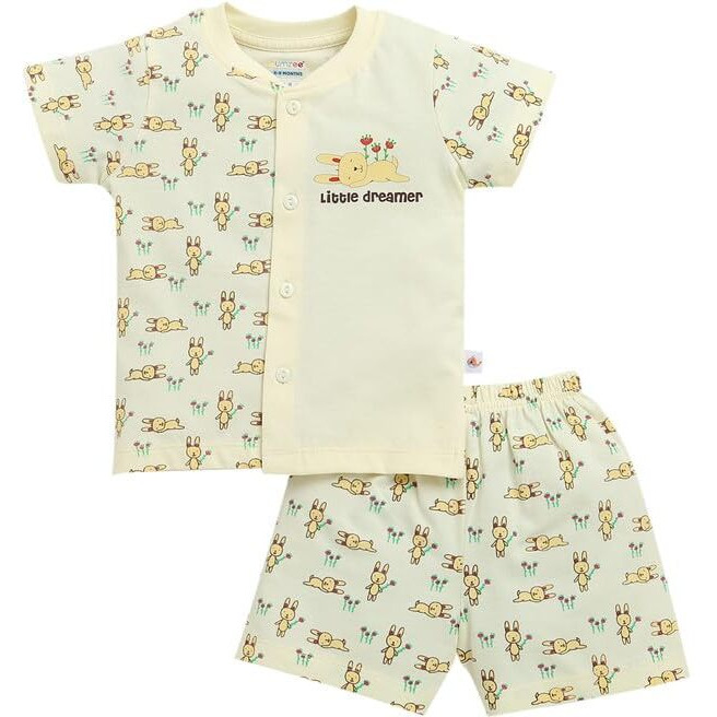Bumzee Baby Boys Cotton Half Sleeves Jabla & Short Set Cream - 6-9 Months (Peb10201D-Crm)