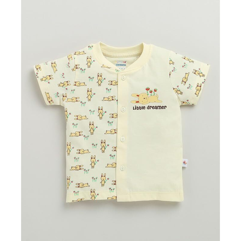 Bumzee Baby Boys Cotton Half Sleeves Jabla & Short Set Cream - 6-9 Months (Peb10201D-Crm)