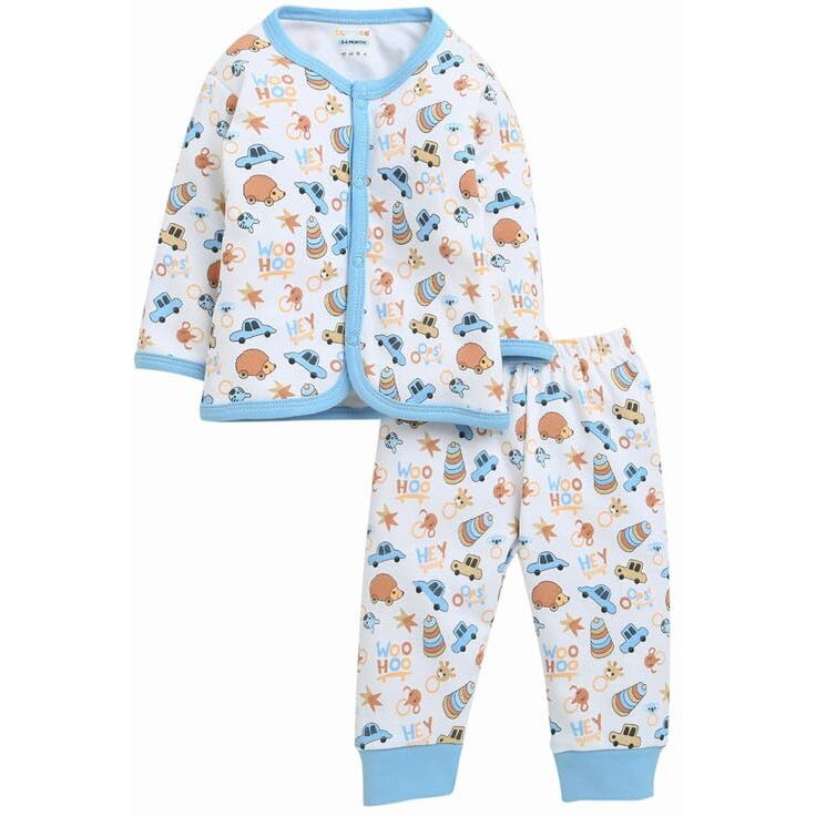 Bumzee Baby Boys Cotton Full Sleeves Jabla & Pyjama Set White - 0-3 Months (Peb10229B-Wht)