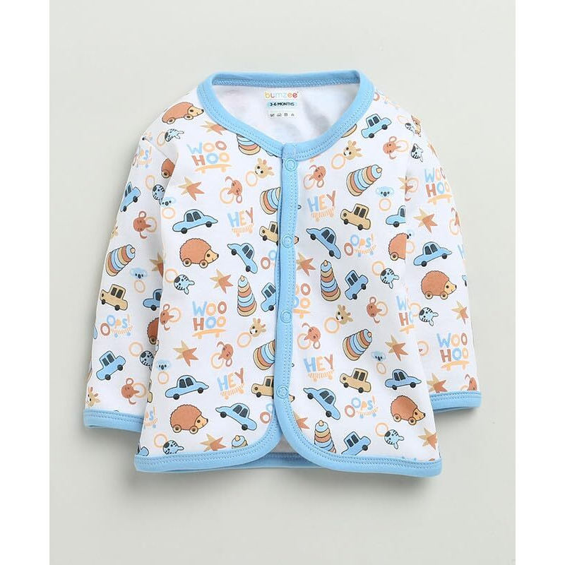 Bumzee Baby Boys Cotton Full Sleeves Jabla & Pyjama Set White - 0-3 Months (Peb10229B-Wht)