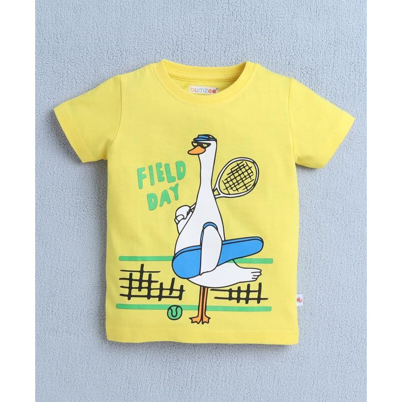 Bumzee Boys Cotton Half Sleeves T-Shirt & Short Set Yellow & Sky Blue - 4-5 Years (Peb10312H-Ylw)