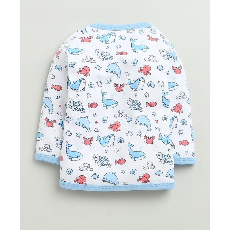 Bumzee Baby Boys Cotton Full Sleeves Jabla & Pyjama Set White & Blue - 3-6 Months (Peb10225C-Wht)