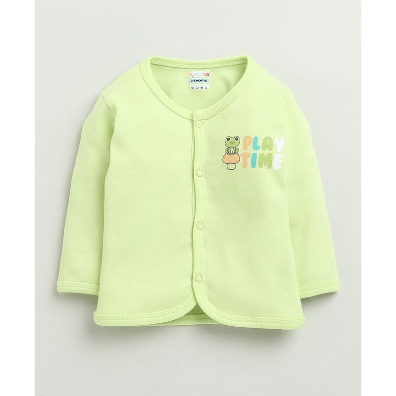 Bumzee Baby Boys Cotton Full Sleeves Jabla & Pyjama Set Green & White - 0-3 Months (Peb10226B-Grn)