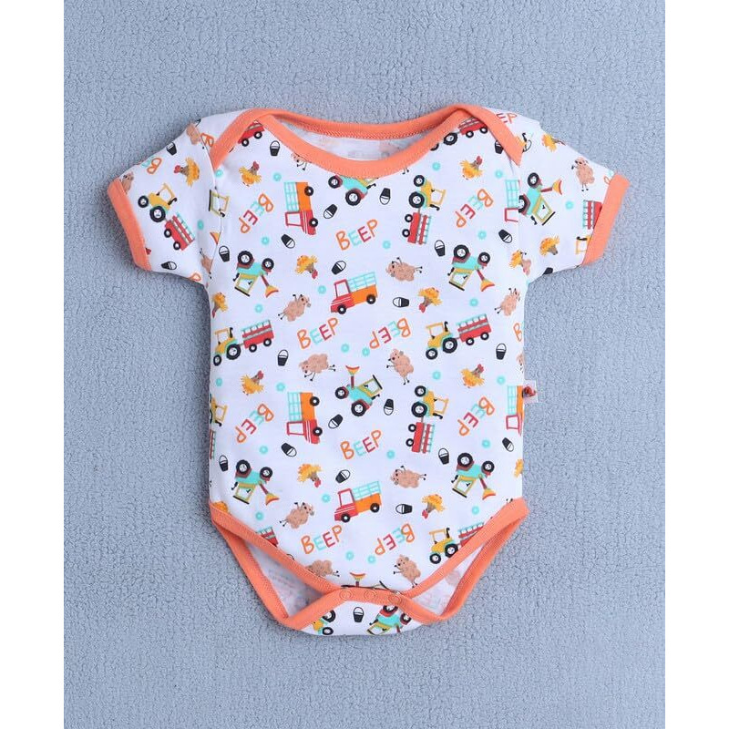 Bumzee Baby Boys Cotton Half Sleeves Bodysuit/Onesie/Leotard Orange & White - 6-9 Months (Peb10565D-Org)