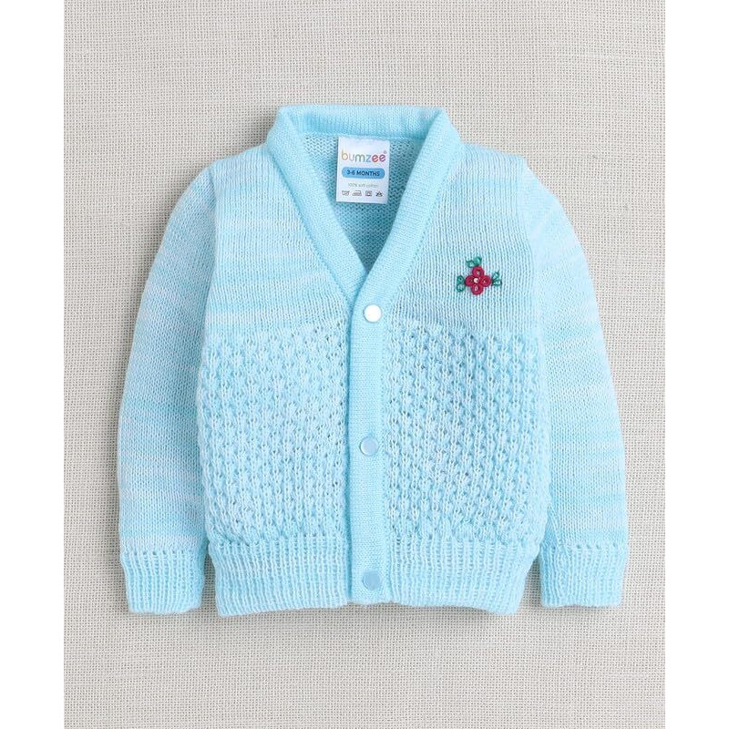 Bumzee Aqua Baby Boys Full Sleeves Woolen Sweater With Cap & Socks Age - 6-12 Months (Peb10059D-Abl)