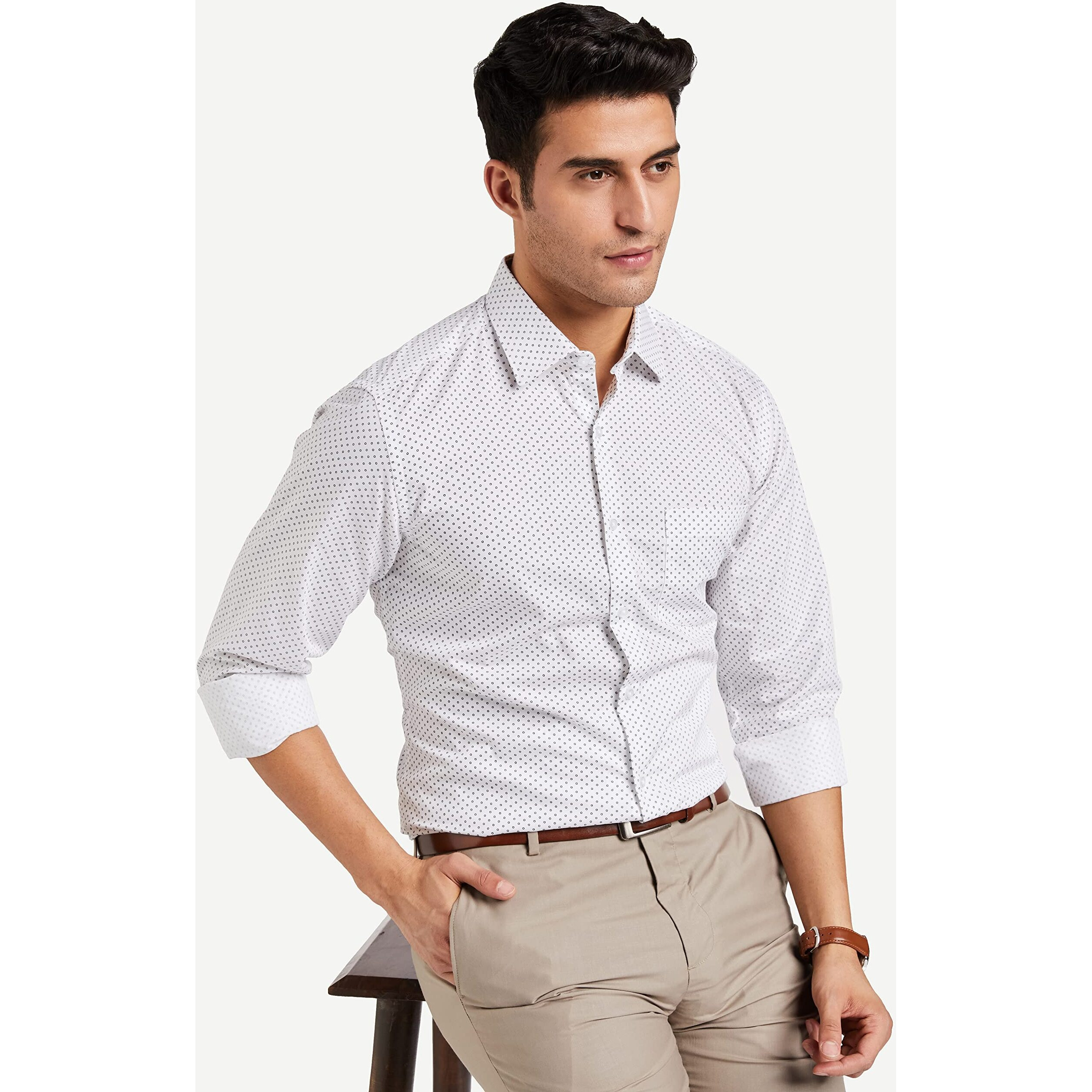 Diverse Men's Printed Regular Fit Formal Shirt (Dvf01F2L01-263_Circle White 42)