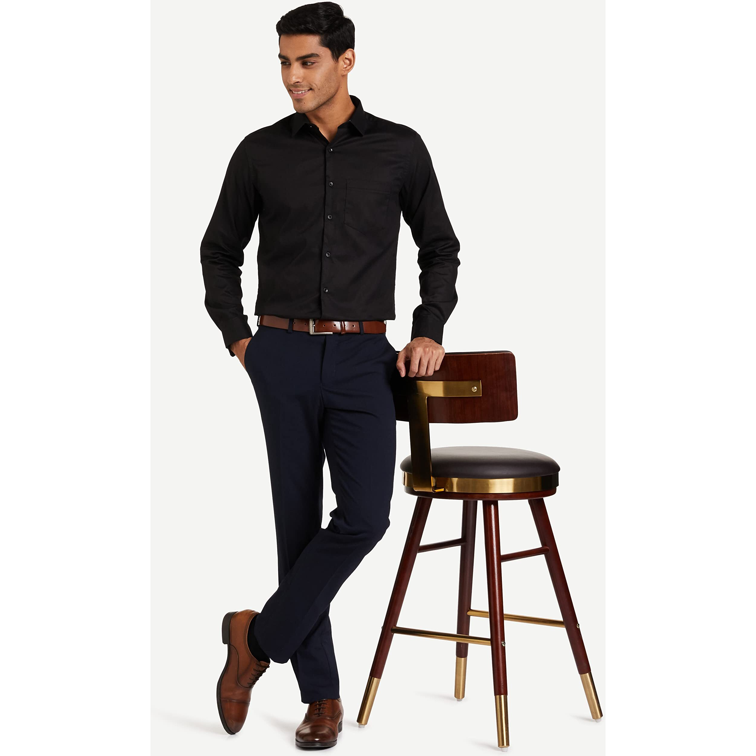 Diverse Men's Solid Regular Fit Formal Shirt (Dvf01F2L01-127_Black 40)