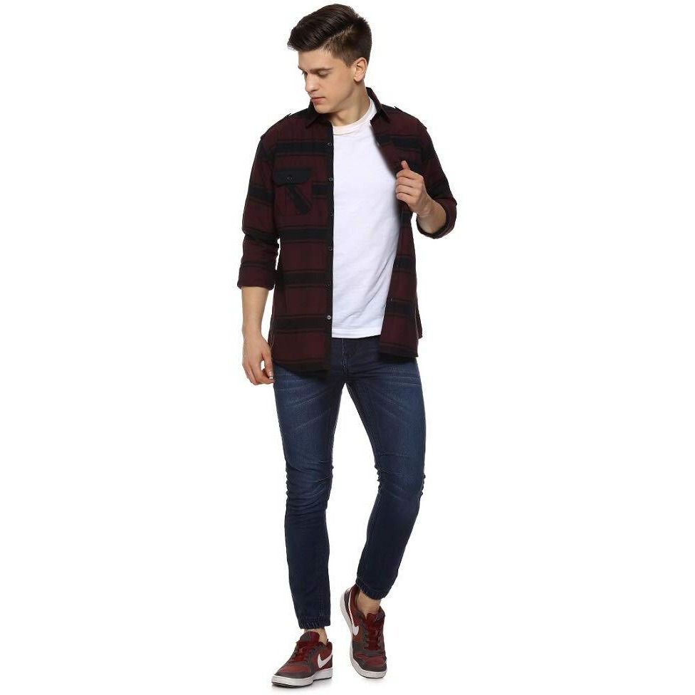 Campus Sutra Men's Blue Cinched Hem Denim Jeans For Casual Wear | Medium-Wash | Regular Fit | Drawstring Closure | Cotton Denim Jeans Crafted With Comfort Fit For Everyday Wear