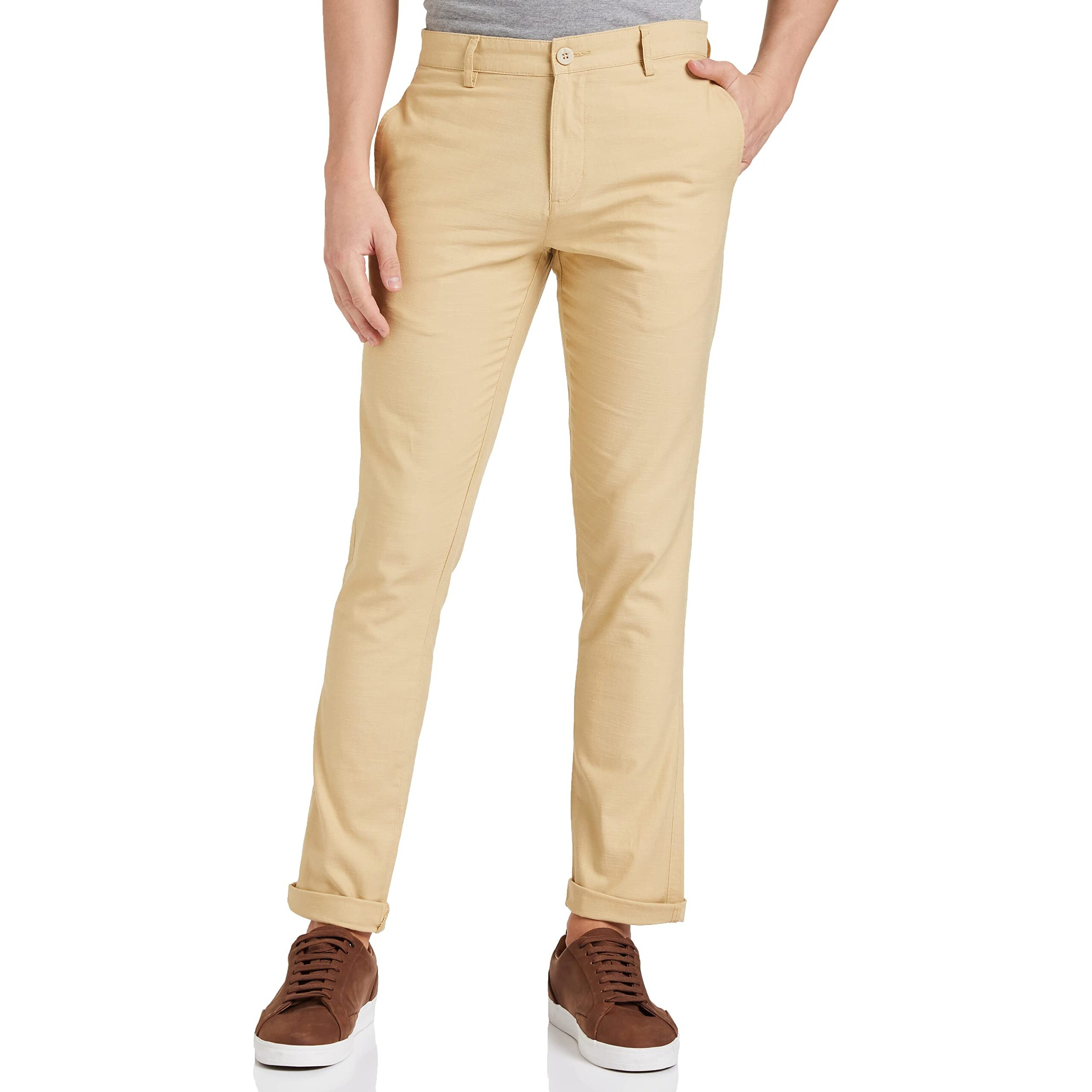 Diverse Men's Slim Fit Stretchable Casual Trousers (Dvt01T5L01-6_Camel_36) | Rise Style Low Rise