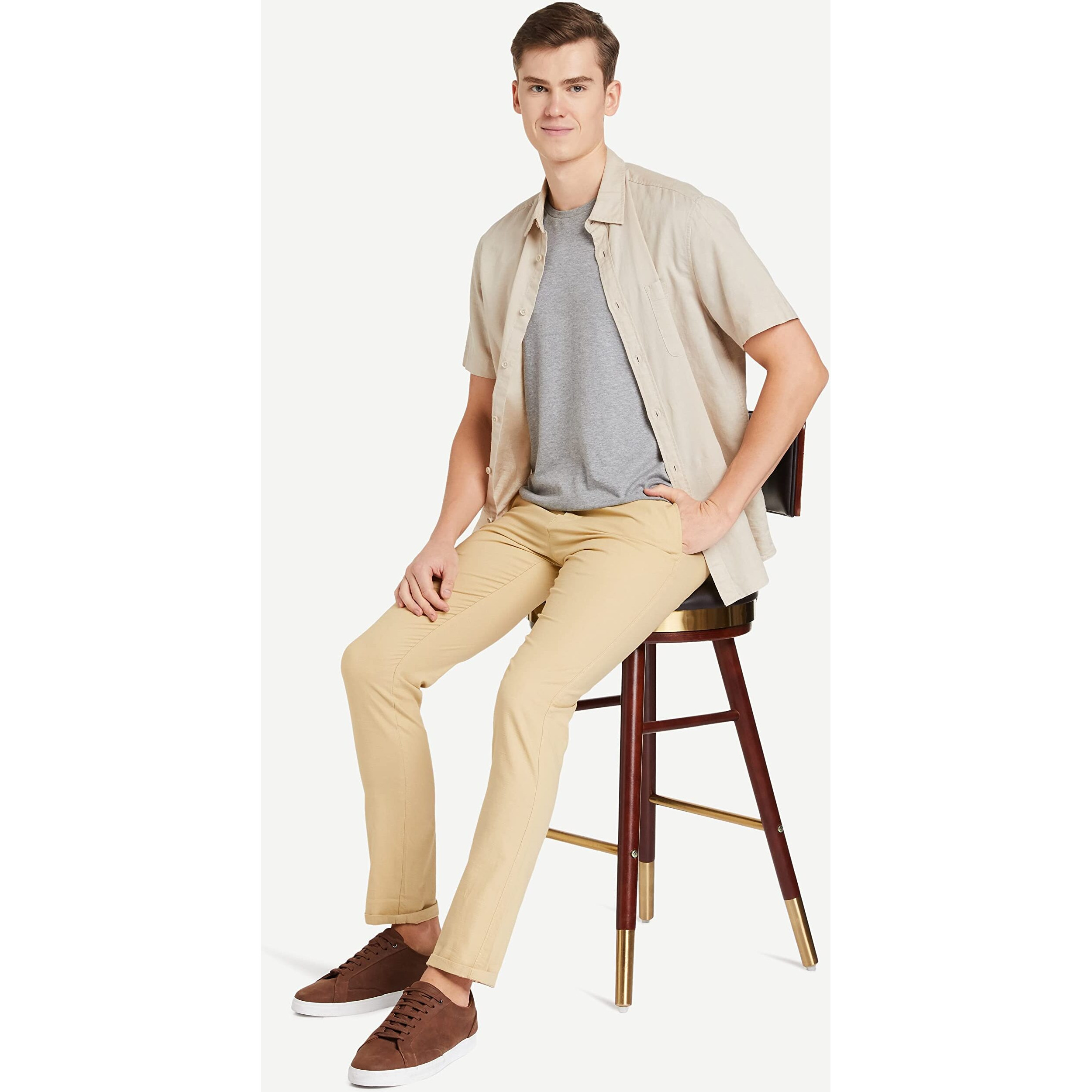 Diverse Men's Slim Fit Stretchable Casual Trousers (Dvt01T5L01-6_Camel_36) | Rise Style Low Rise
