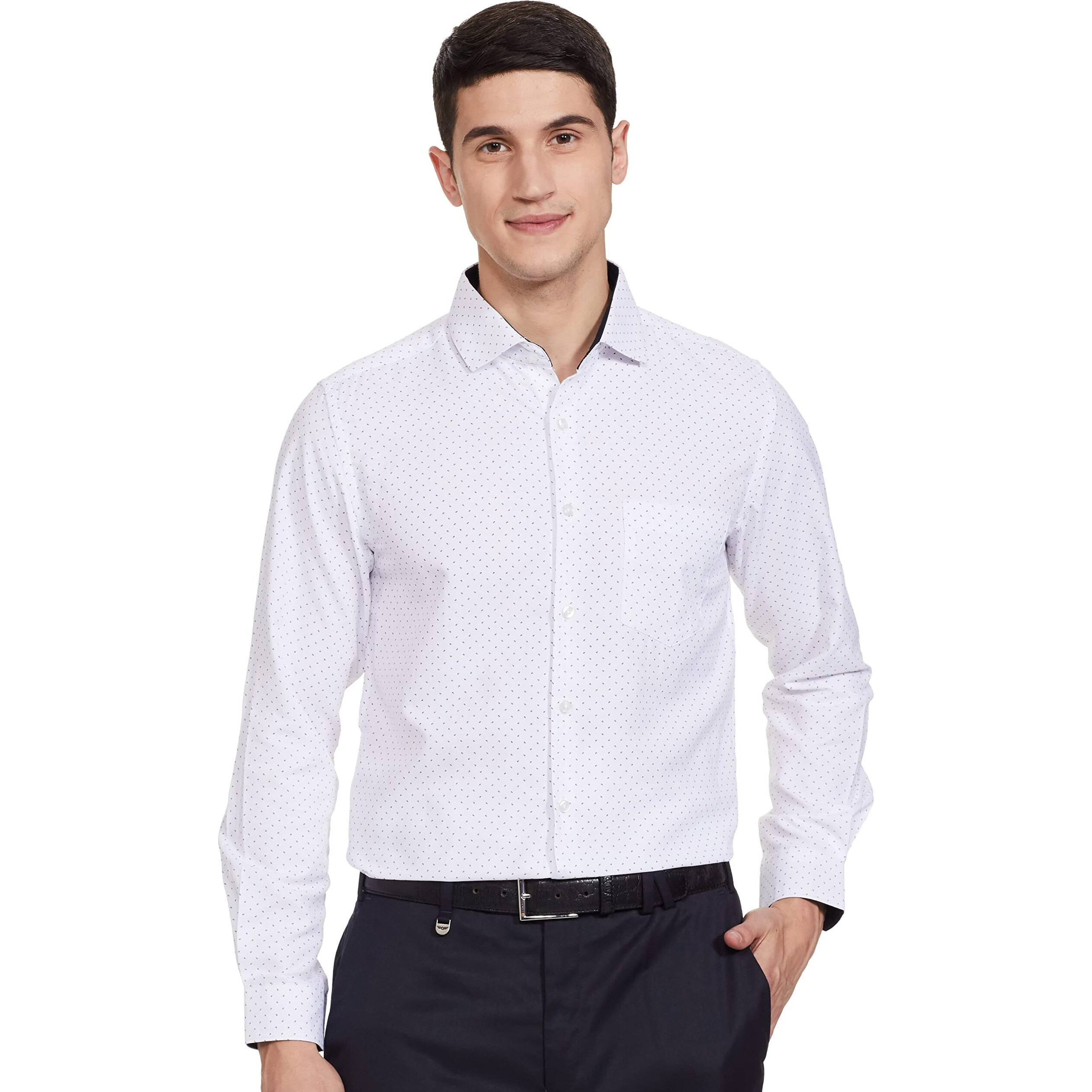 Diverse Men's Printed Slim Fit Cotton Formal Shirt (Dvf06F1L01-157_44_White And Navy)