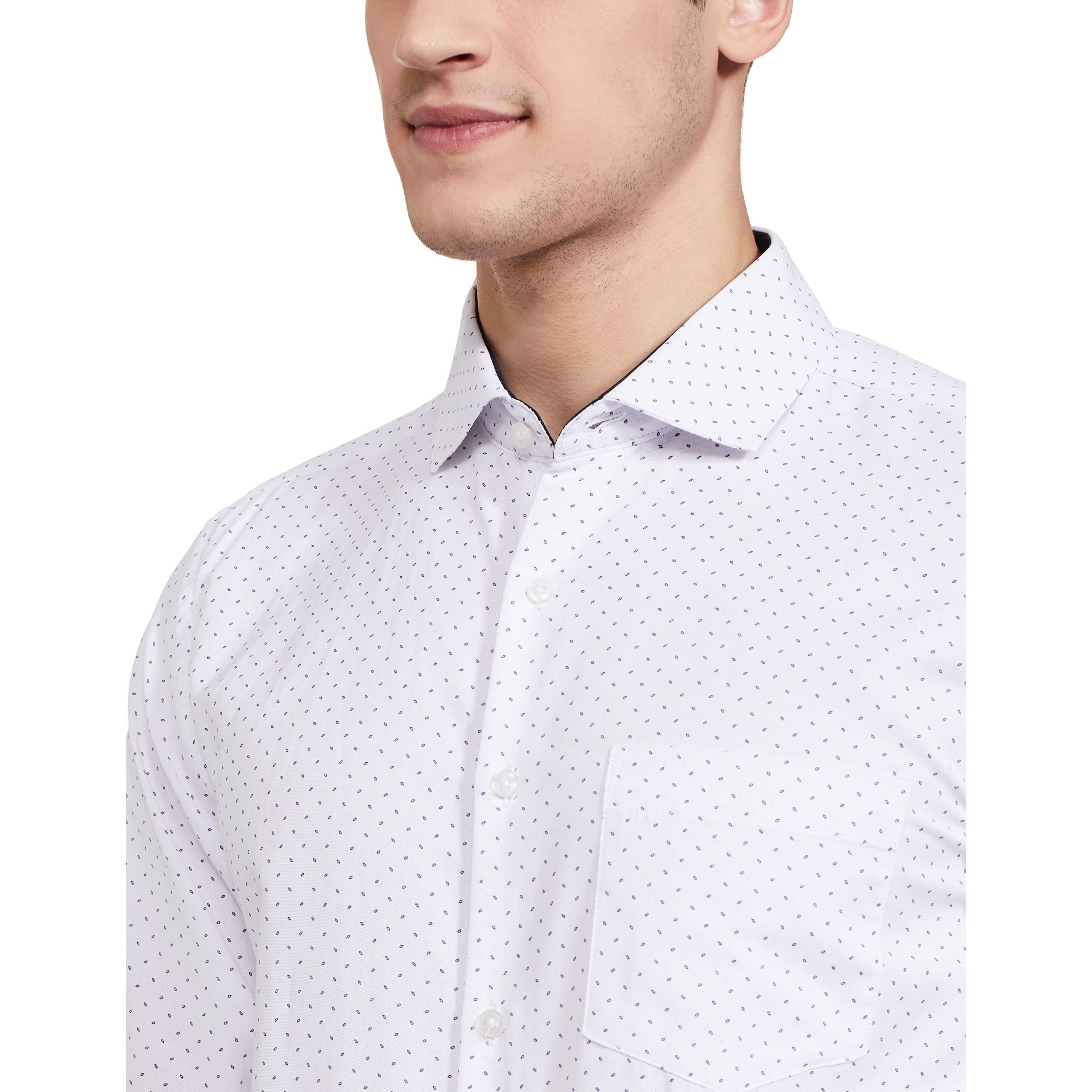 Diverse Men's Printed Slim Fit Cotton Formal Shirt (Dvf06F1L01-157_44_White And Navy)