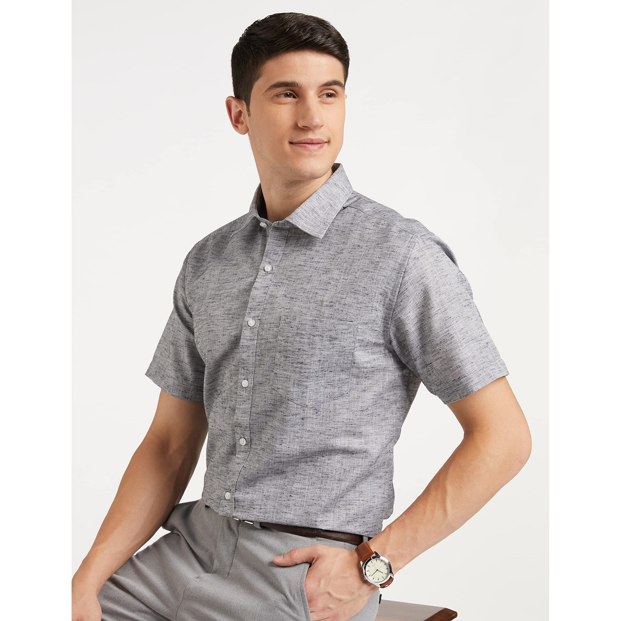 Diverse Men's Solid Regular Fit Formal Shirt (Dcmfh02Rc17Ka2-739E_Grey_44)