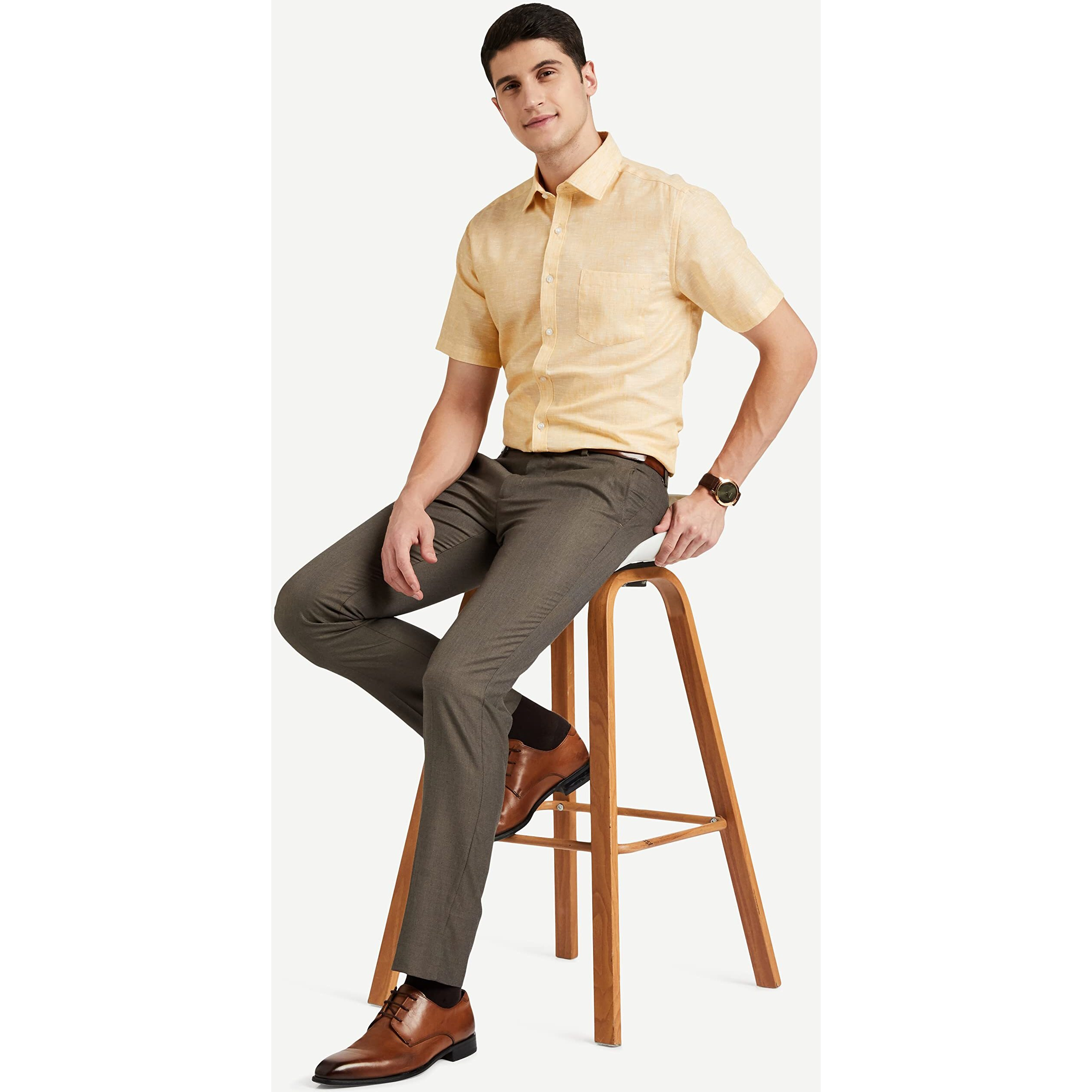 Diverse Men's Solid Regular Fit Formal Shirt (Dcmfh02Rc17Ka2-739F_Yellow_40)