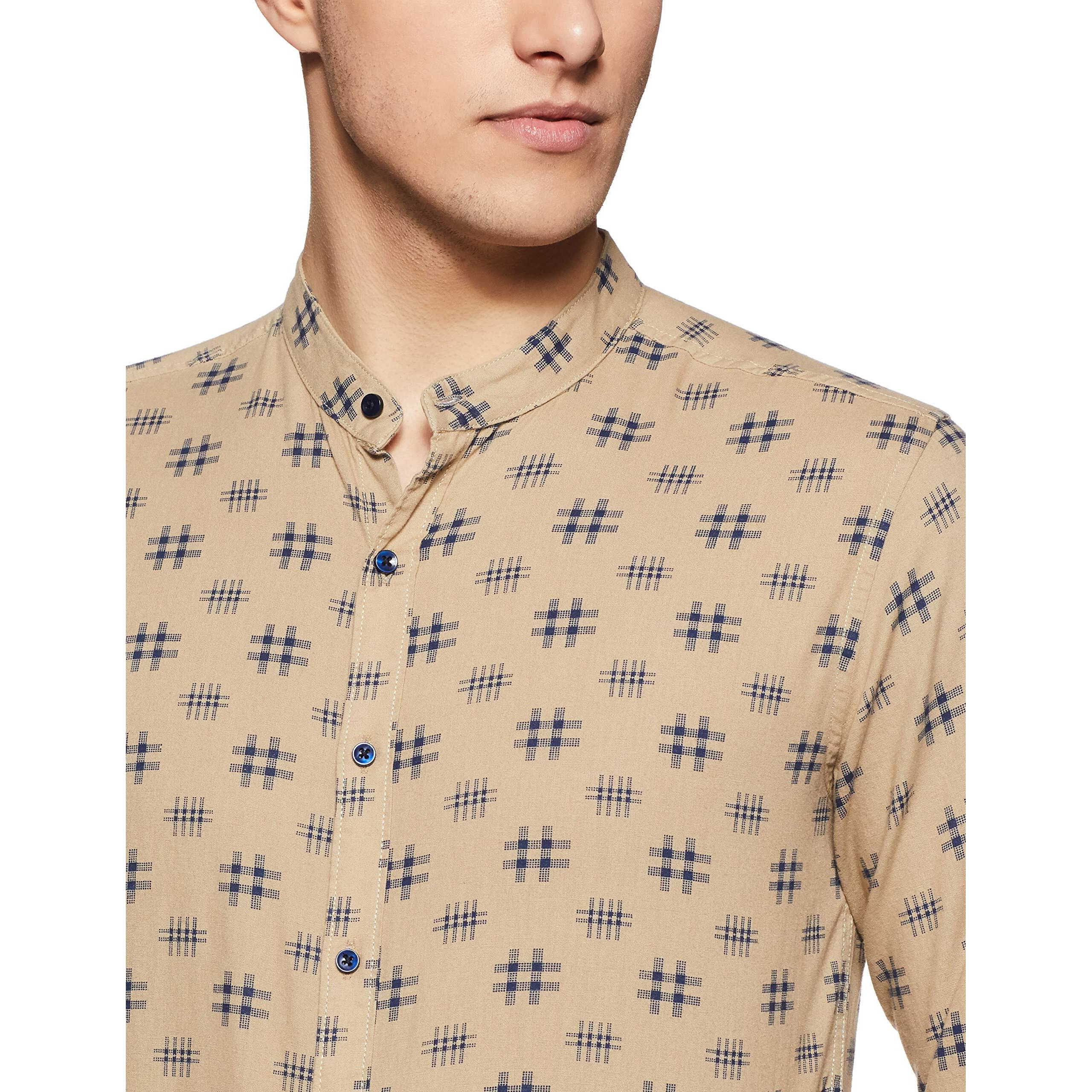 Diverse Men's Printed Regular Casual Shirt (Dcmcf11Rc10L03-293A_Beige L)
