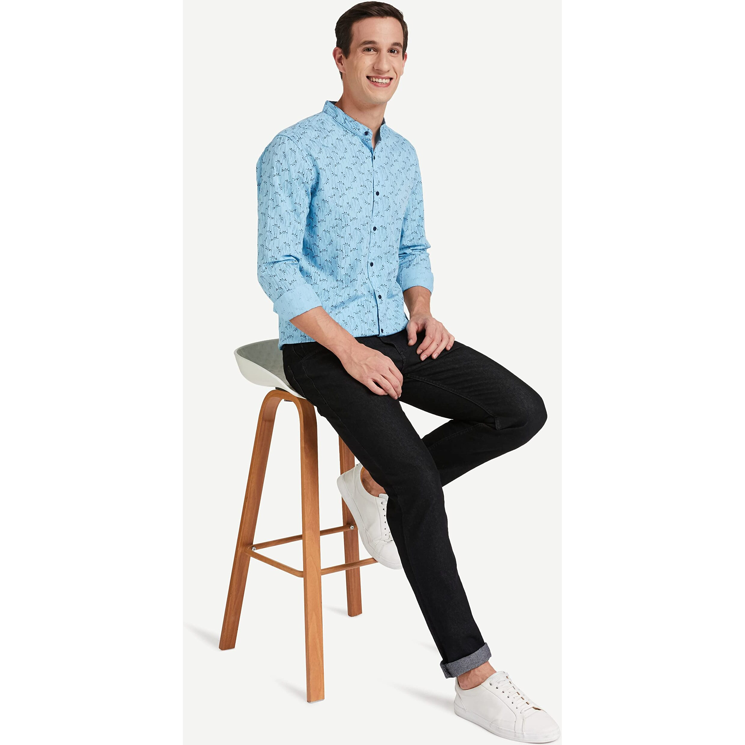 Diverse Men's Printed Slim Casual Shirt (Dcmcf11Rc10L03-294C_Blue M)