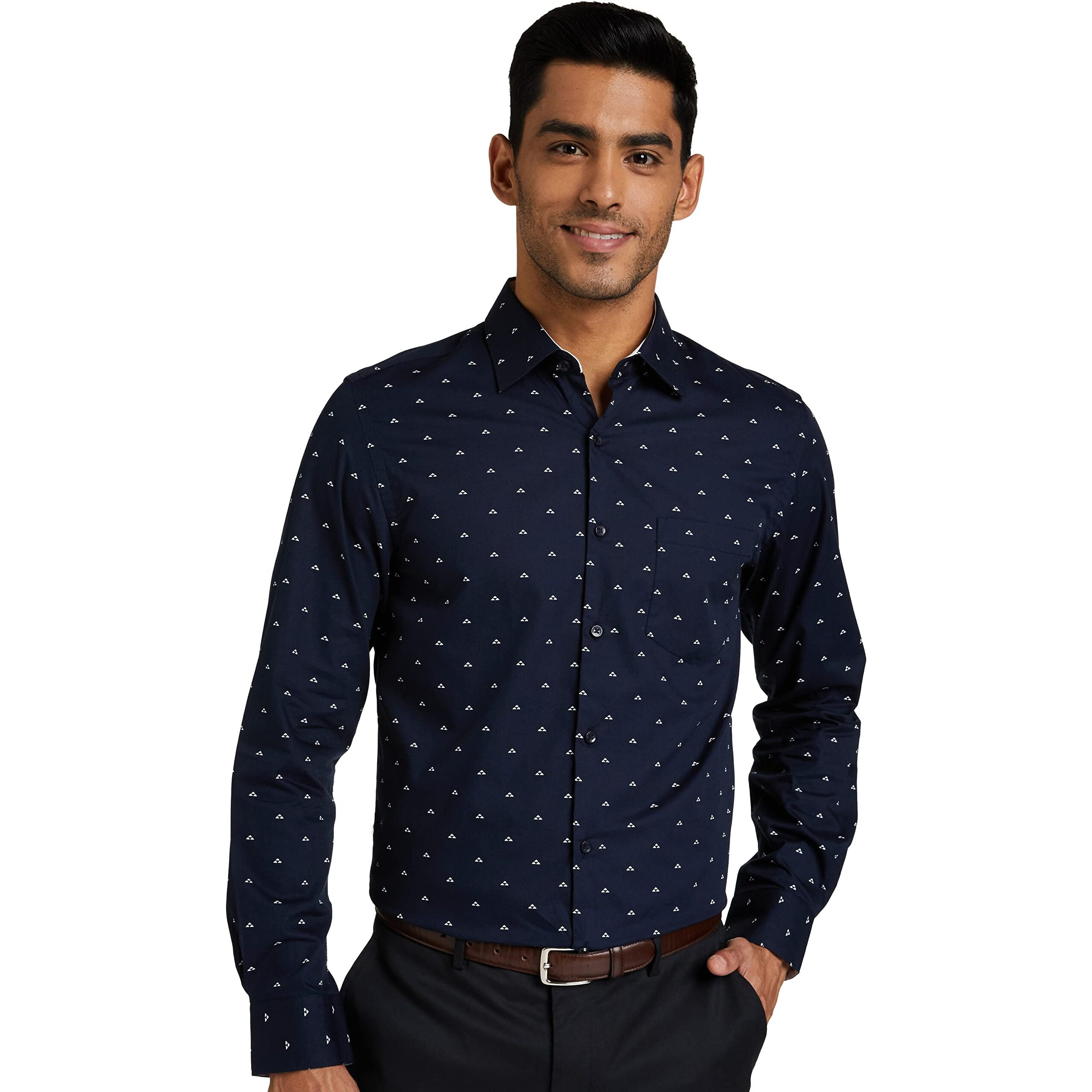 Diverse Men's Printed Slim Fit Cotton Formal Shirt (Dcmff06Sc09L03-805_Navy2 39)