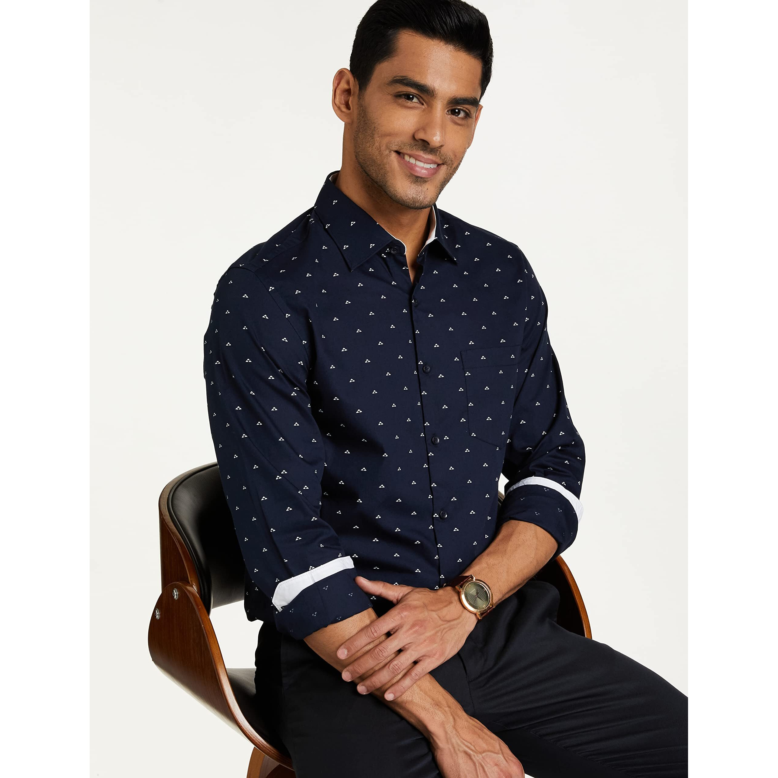 Diverse Men's Printed Slim Fit Formal Shirt (Dcmff06Sc09L03-805_Navy3 44)