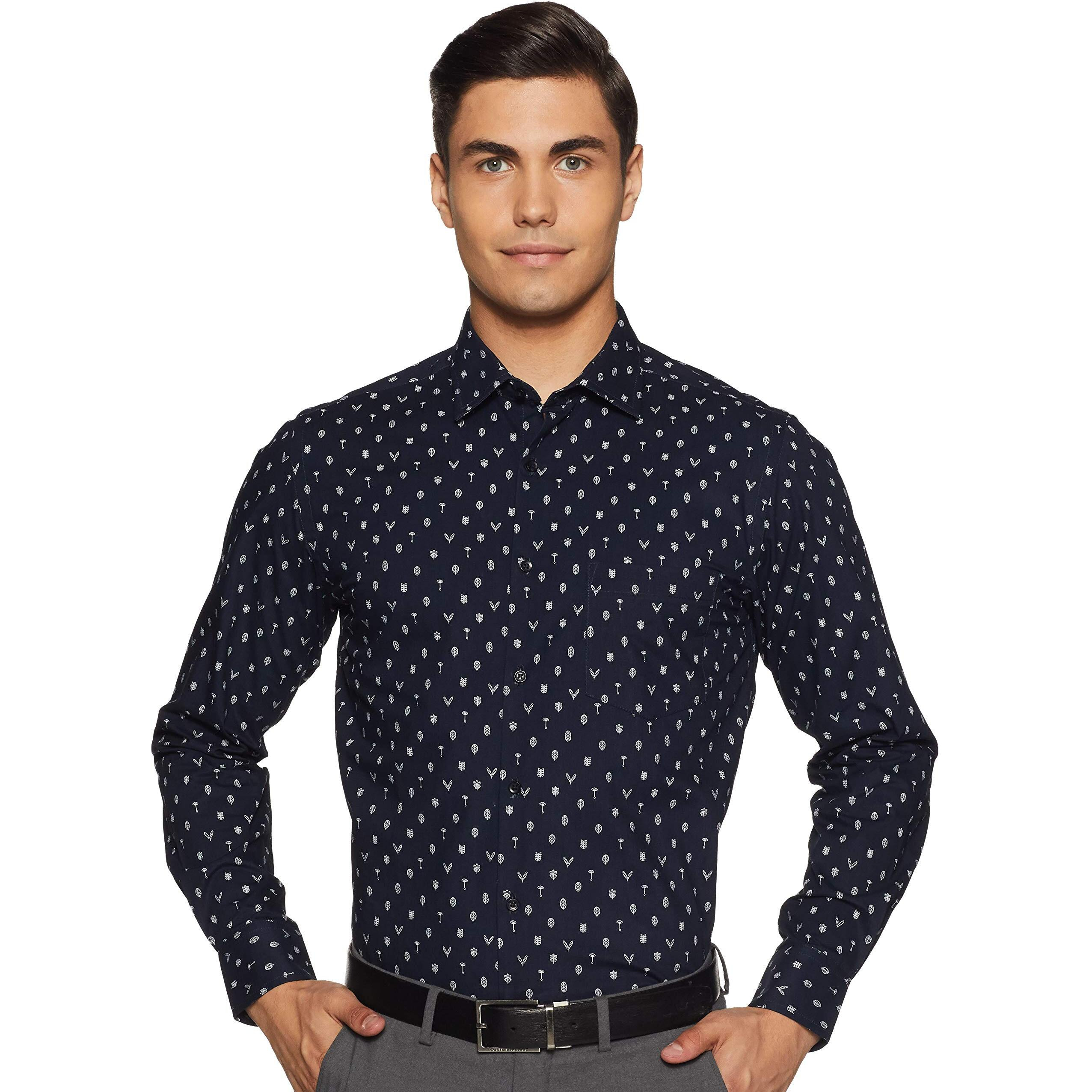 Diverse Men's Printed Slim Fit Formal Shirt (Dcmff01Sc11L05-866_Navy1 42)
