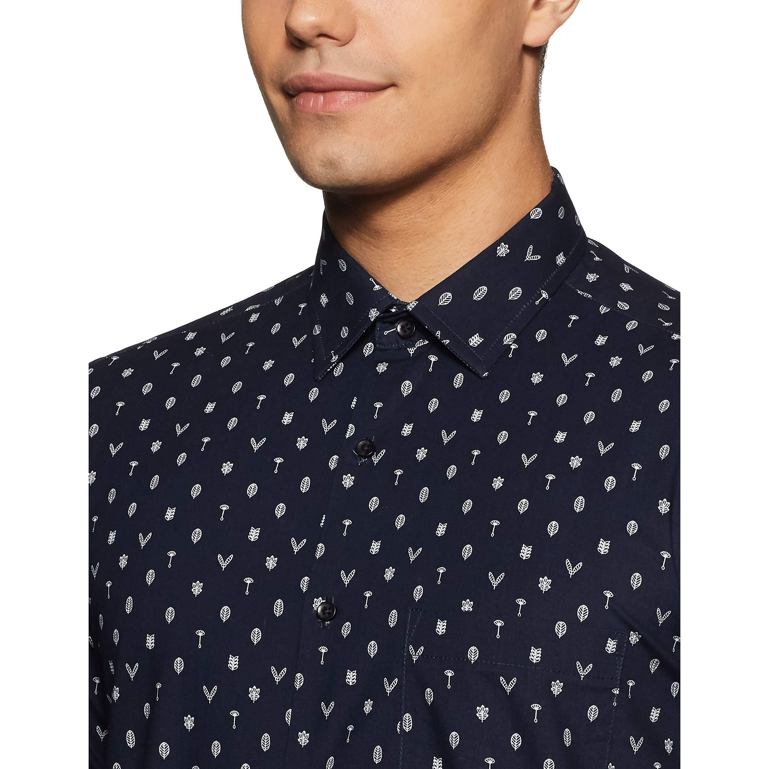Diverse Men's Printed Slim Fit Formal Shirt (Dcmff01Sc11L05-866_Navy1 42)